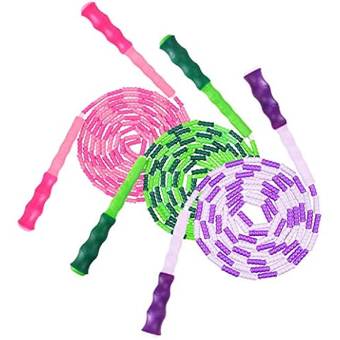 3 Pack Adjustable Jump Rope,Soft Beaded Double Dutch Jump Rope,Skipping Rope Tangle-Free Jump Rope with Anti-Slip Handle for Outdoor and Indoor Sports (110 inches for Each One) Cover