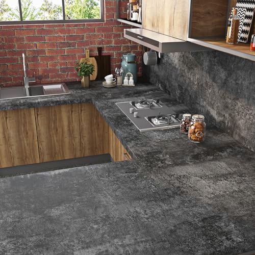 Livelynine Removable Concrete Peel and Stick Wallpaper for Bathroom 15.8x394 Cement Black Contact Paper for Kitchen Walls Vinyl Wrap for Desk Bedroom Wall Paper Decor for Adults Boys Room Accent