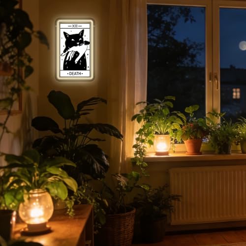 Image of Tarot Card Neon Sign, Death Tarot LED Halloween Neon Light Sign USB Powered, for Gothic Bedroom Game Room Black Cat Party Man Cave Decor, Birthday Gifts(11.8 * 7.4 In)