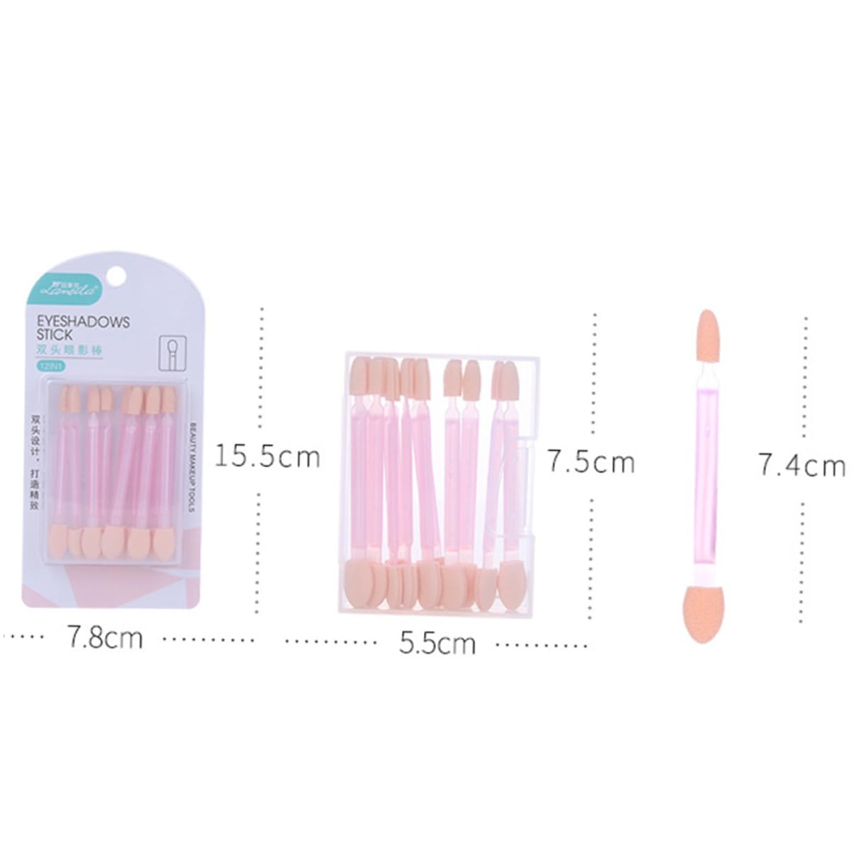 HAPINARY 24pcs Dual-sided Eye Shadow Sticks Sponge Tips Makeup Applicators for Women