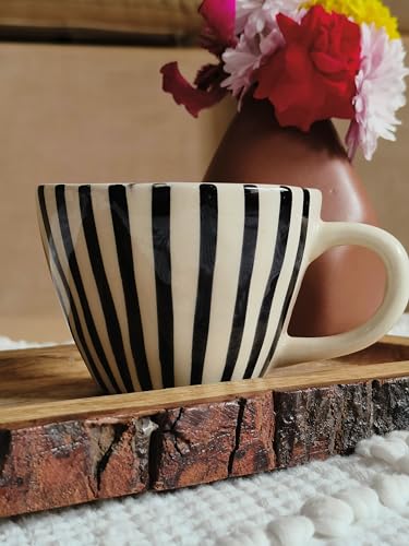 Image of Niyara Stoneware Handmade Premium Ceramic Tea Cups and Coffee Mugs Set of 2 (Black Line Set of 2)