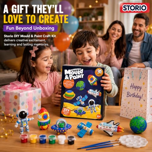 Image of Storio Toys DIY Mould & Paint Craft Kit - Astronauts Space Kids DIY Craft for 5 Years Plaster Figurine Set with Pigments Palette & Mold Painting Art & Craft Set -Gift Toys for 3 to 8 ysMulticolour