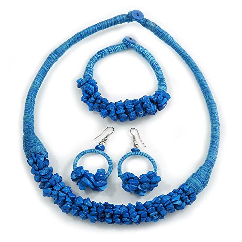 Juego de collar étnico de piedra semipreciosa hecha a mano con pendientes Avalaya