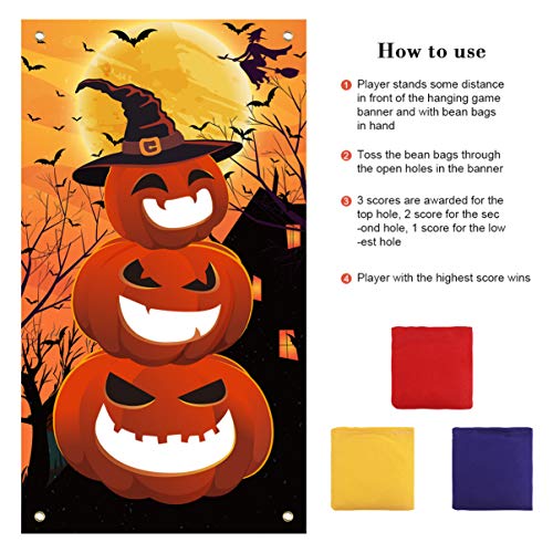 CLISPEED Halloween zitzak gooien spel kit pompoen banner met 3 zitzakken, Halloween party spellen indoor outdoor plezier - Image 7