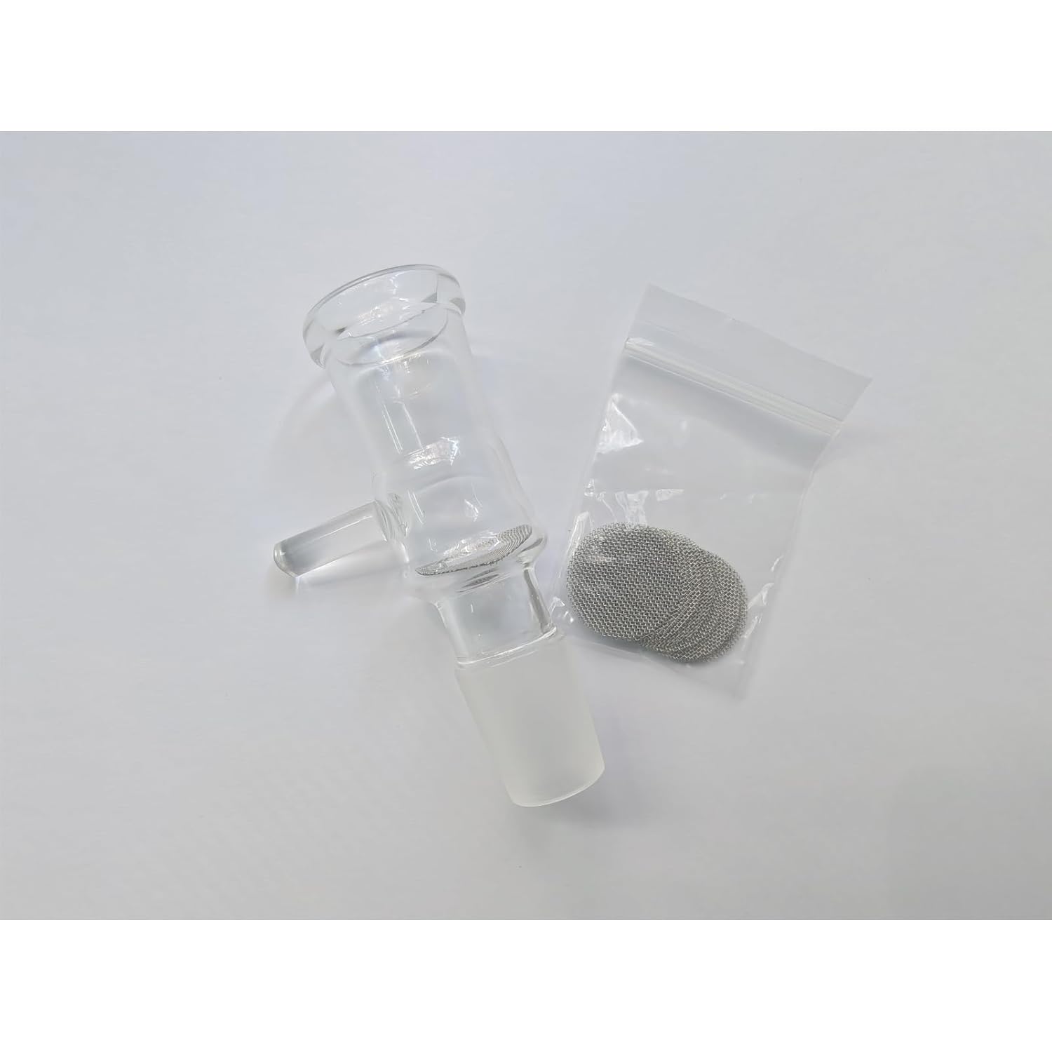 Laboratory Glass Filter Funnel with Mesh Screen, 78mm Borosilicate Glass, 18mm Joint, 10 Filter Sheets Included
