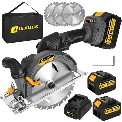 JEXUGK 6-1/2' Circular Saw, Cordless Sierra Circular Inalambrica with 2 x 6.0AH Battery,Brushless...