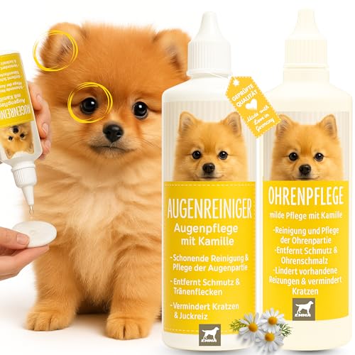 EMMA Ohrenreiniger & Augentropfen Hund – 2×100 ml I Ohrentropfen gegen Juckreiz, Geruch & Schmutz I Augenreiniger & Tränenflecken-Entferner I Erste-Hilfe-Pflegeset für empfindliche Augen & Ohren