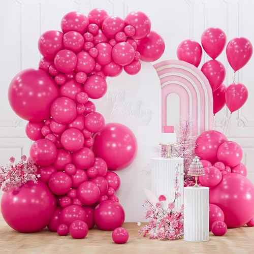 Image of PartyWoo Hot Pink Balloons 155 pcs Different Sizes of 18 12 10 5 Inch Magenta Fuchsia Balloon Arch Kit Garland for Baby Shower Wedding Bridal Shower Anniversary Birthday Party Decorations Pink-Y12