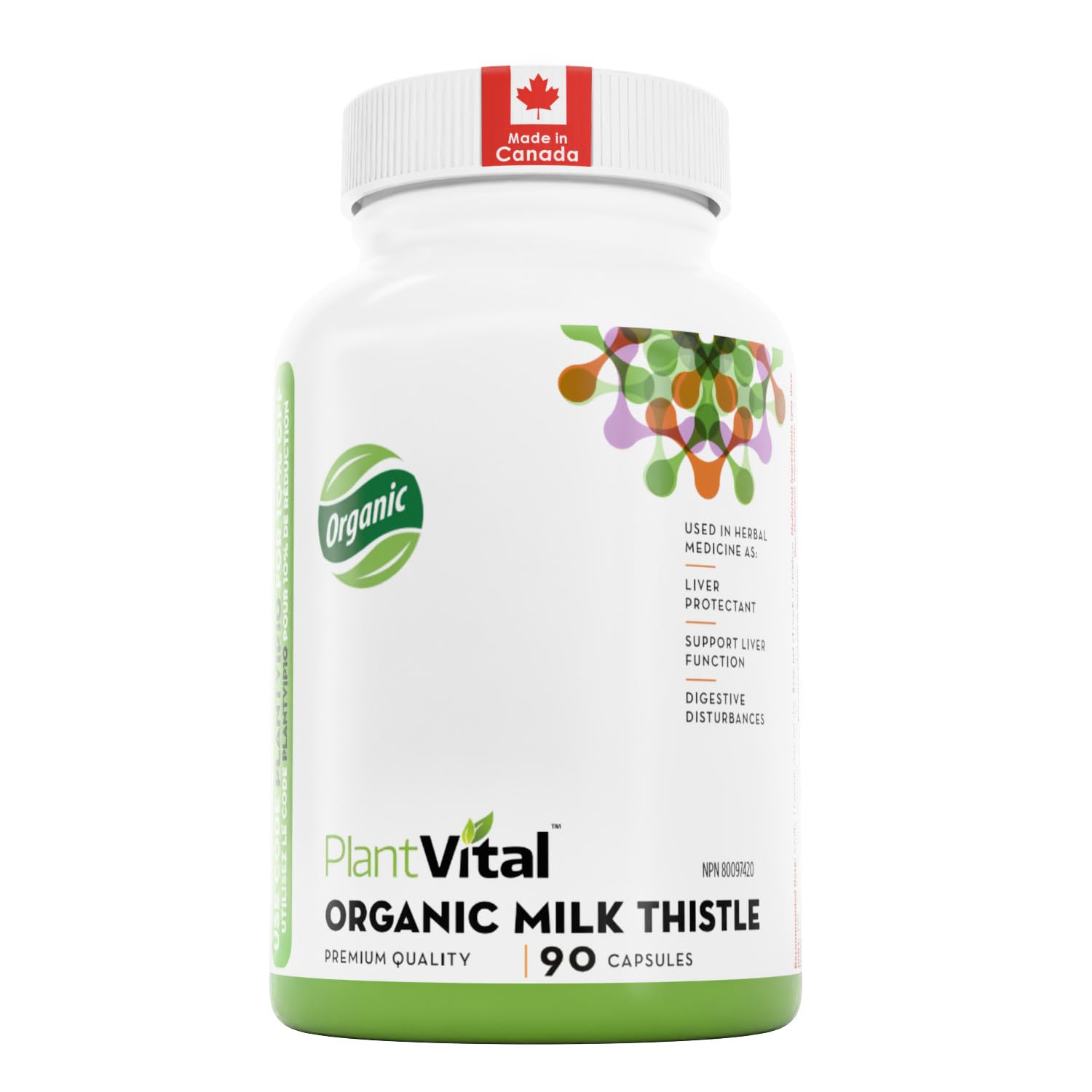 PlantVital Organic Milk Thistle Extract Capsules - Made in Canada - Vegan - 80% Silymarin Flavonoids - Can support liver function and digestive disturbances - Non-GMO - 3 Months Supply - 90 Capsules