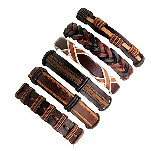 Image of PU Leather Brown Handcrafted Stylish Unisex Bracelet(set of 6)