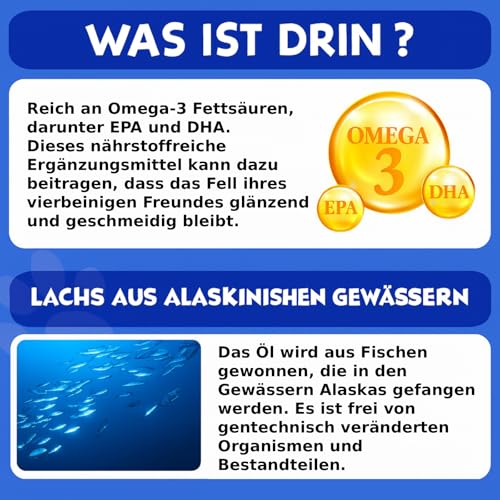 SteriMedo Lachsöl für Hunde & Katzen 250 ml, Omega 3-6 Fischöl aus Wildlachs, Unterstützt Fell, Haut, Gelenke, Hochdosierter Futterzusatz, Geeignet für alle Rassen