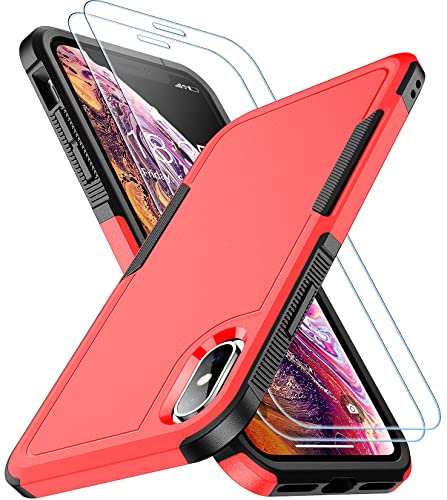 SPIDERCASE for iPhone Xs Max Case, [10 FT Military Grade Drop Protection] [Non-Slip] [2 pcs Tempered Glass Screen Protector] Shockproof Airbag Cushion Protective Case for iPhone Xs Max 6.5” (Red)