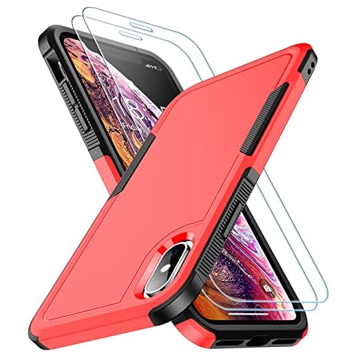 SPIDERCASE for iPhone Xs Max Case, [10 FT Military Grade Drop Protection] [Non-Slip] [2 pcs Tempered Glass Screen Protector] Shockproof Airbag Cushion Protective Case for iPhone Xs Max 6.5” (Red)