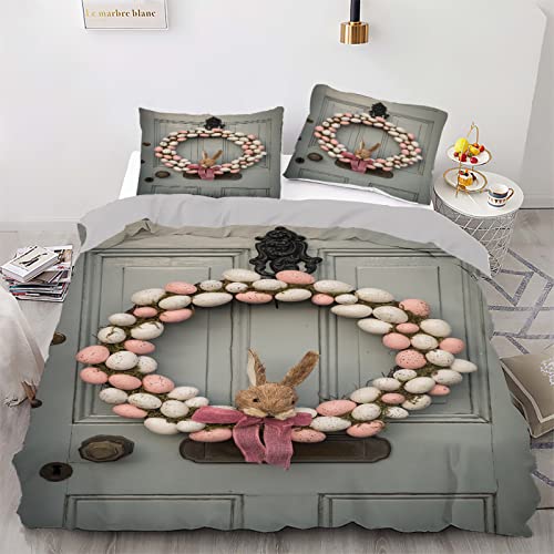 Housse de couette 140x200 Pâques gris en microfibre pour lit enfant