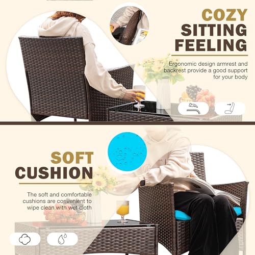 Image of Homall 4 Pieces Patio Rattan Chair Wicker, Outdoor Indoor Use Backyard Porch Garden Poolside Balcony Furniture Sets (Blue)