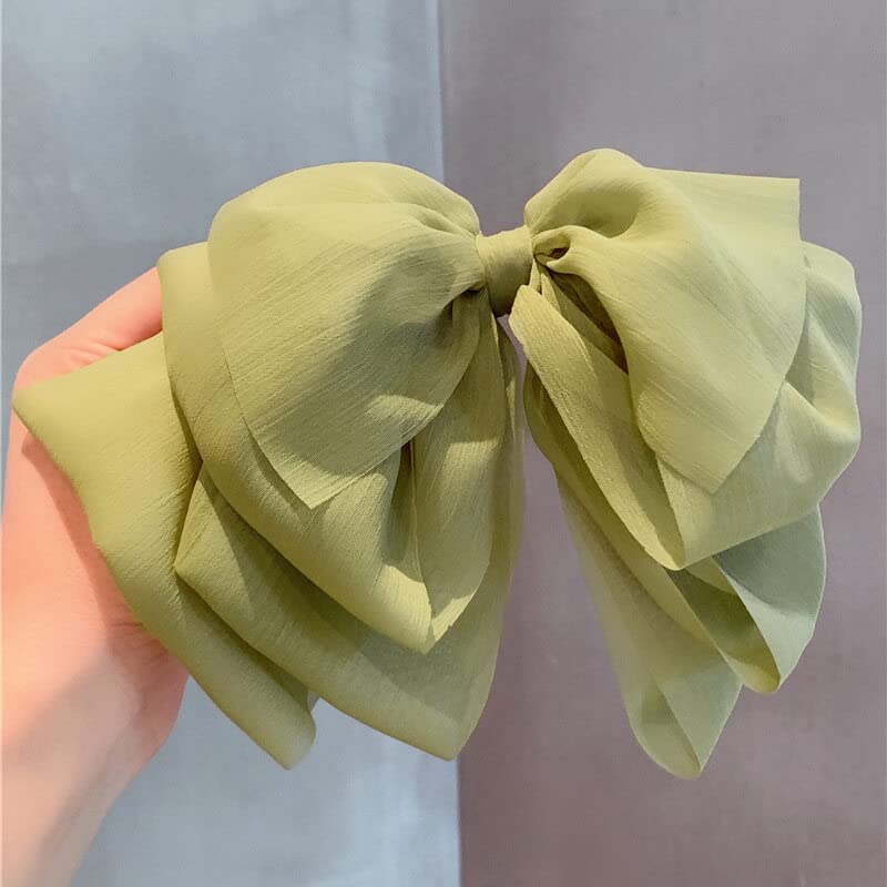 Chiffon Large Bow Hair Clip Women Teen Girls Mesh Cloud Clip Hair Accessories (Green)