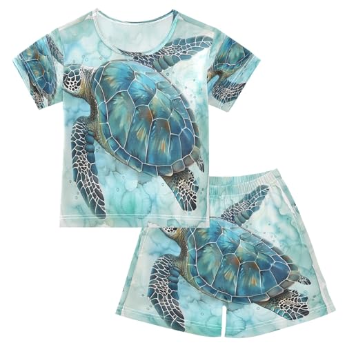 Sea Turtle Kids Pjs Set Boys Girls Summer Short-Sleeve Sleepwear Pajamas 2PCS