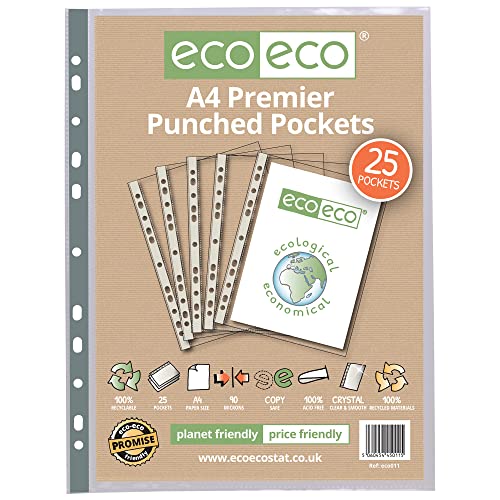 eco-eco A4 100% Recyclé Sac 25 Premier Multi Poches Poinçonnées