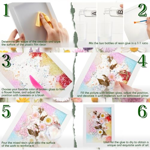 Novabright DIY Dried Flower Crushed Glass Art Kit for Adults Beginners, Sea Glass Mosaic Resin Craft Set for Home Decor, Wedding Gifts Handmade Boho Home Bedroom Office Bookshelf Table Decoration - Image 4