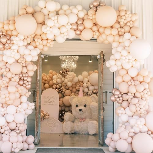 Image of Jobkoo Nude Balloons 5 Inch, 60Pcs Small Beige Balloon Retro Apricot Neutral Latex Balloons 5'' Mini Matte Tan Cream Blush Helium Balloons for Boho Birthday Wedding Baby Bridal Shower Party Decoration