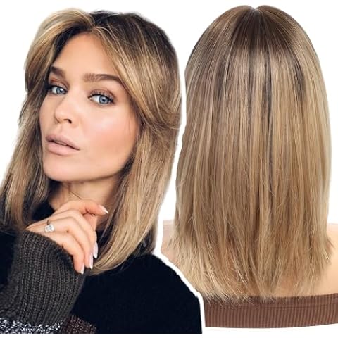 WOKESTAR Short Brown Bob Wig with Fringe Cover