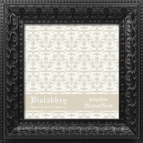 Image of VIOLABBEY 6x6 Picture Frame Antique Black, Vintage Photo Frame | Small Antique Ornate Frame, Square Frame for Wall or Tabletop Display, Classic Design for Home and Office Decor