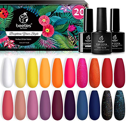 Beetles Gellack Nagellack Gel, 20 Gel Nagellack 5ml Nageldesign-Sets mit Unterlack und Überlack Glänzend und Matt 7.5ml…
