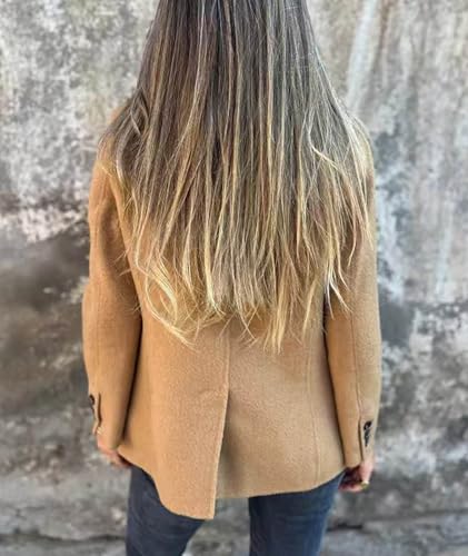 Sexyshine Women's Notch Lapel Single Button Wool Blend Blazer Casual Open Front Business Work Jacket Pea Coat3