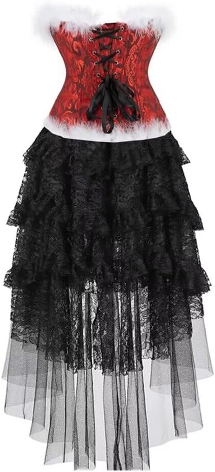 Hengzhifeng Women Gothic Christmas Boned Bustier Corset Top with Tulle Skirt