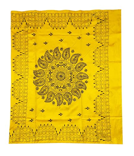 Image of SHRISTI CLOTHINGS Women's Hand Embroidered Cotton Silk Kantha Stitch Saree with Blouse Piece (SB4200924 YELLOWD94)