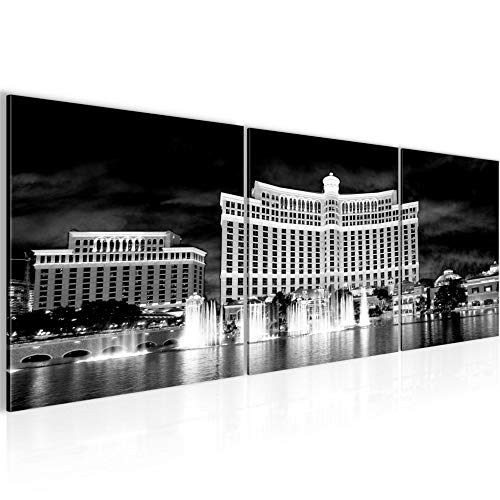 Runa Art Tableau Las Vegas 3 Parties Impression sur Toile intissee Decoration Salon 90 x 30 cm Horizon Noir Et Blanc 601234c
