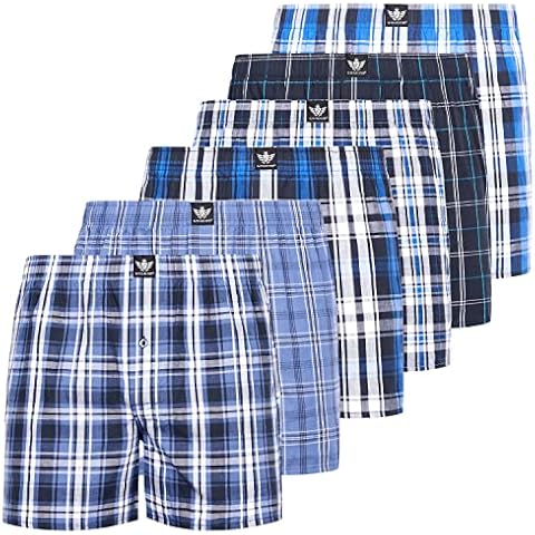 KANDOR Men's (6 Pack) Woven Boxers for Men Loose Fit Plaid Cotton Boxer Shorts Underwear(L,Hexad) Cover