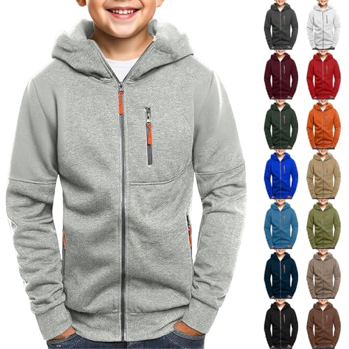 Boys Zip Up Hooded Jacket Teen Skinny Thermal Athletic Sweatshirts Fall Winter Warm School Soft Cozy Fleece Coat