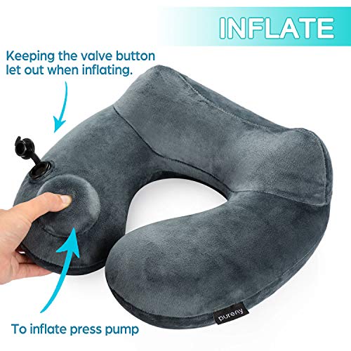 Purefly Inflatable Travel Pillow Soft Velvet Neck Support Pillows for Airplanes Car and Home Washable Cover with Portable Pack sack - Thumbnail 3