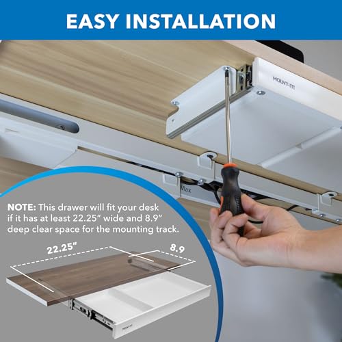 Image of Mount-It! Under Desk Drawer Organizer with 2 Compartments, Shallow Low-Profile Slide-Out Desk Tray, 20.7″ x 8.9″ x 1.8″, Pull-Out Pencil Drawer for Traditional & Standing Desks- White