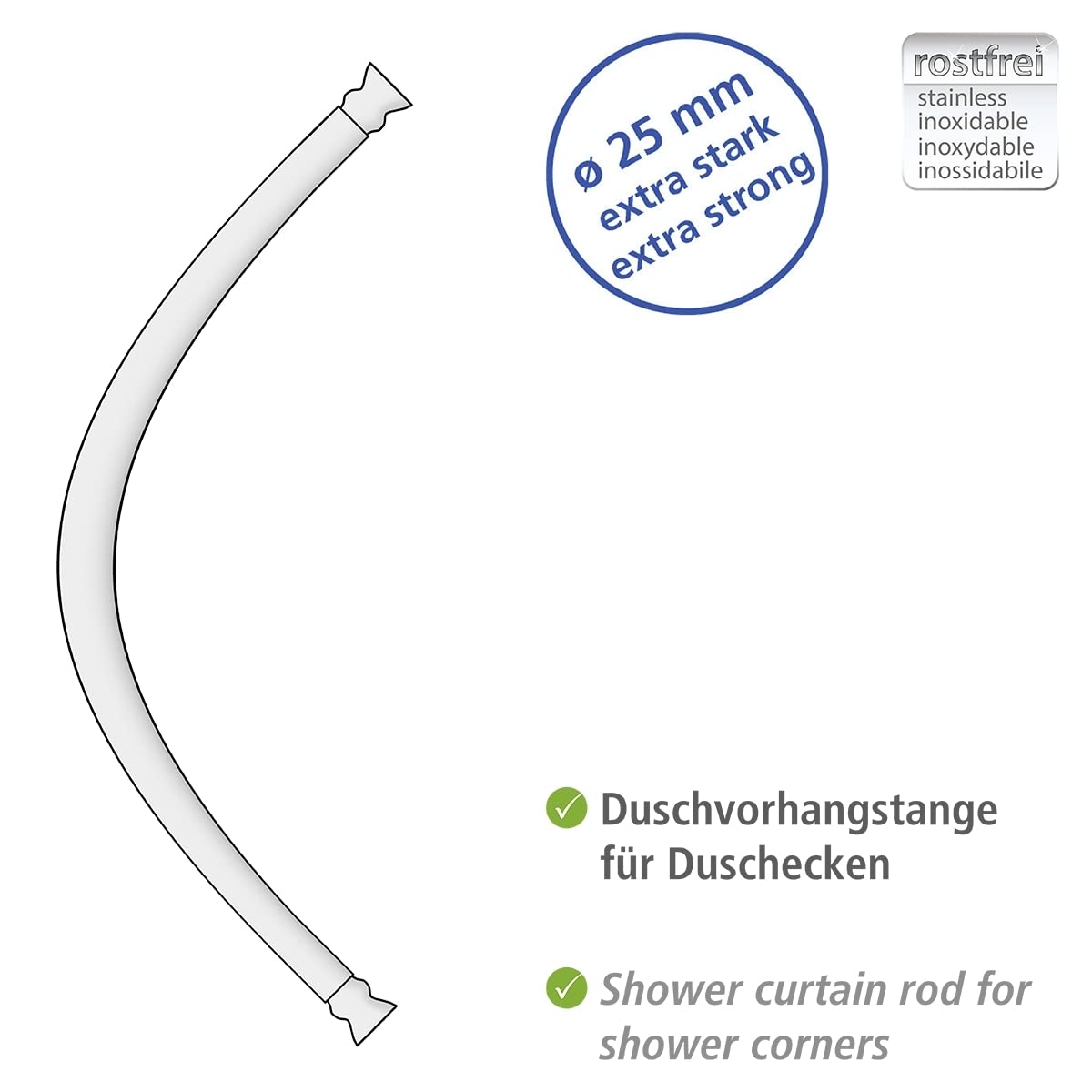 WENKO Bastone tenda doccia curvo chrome - variabile, Alluminio, 2.5 x 2.5 cm, Cromo