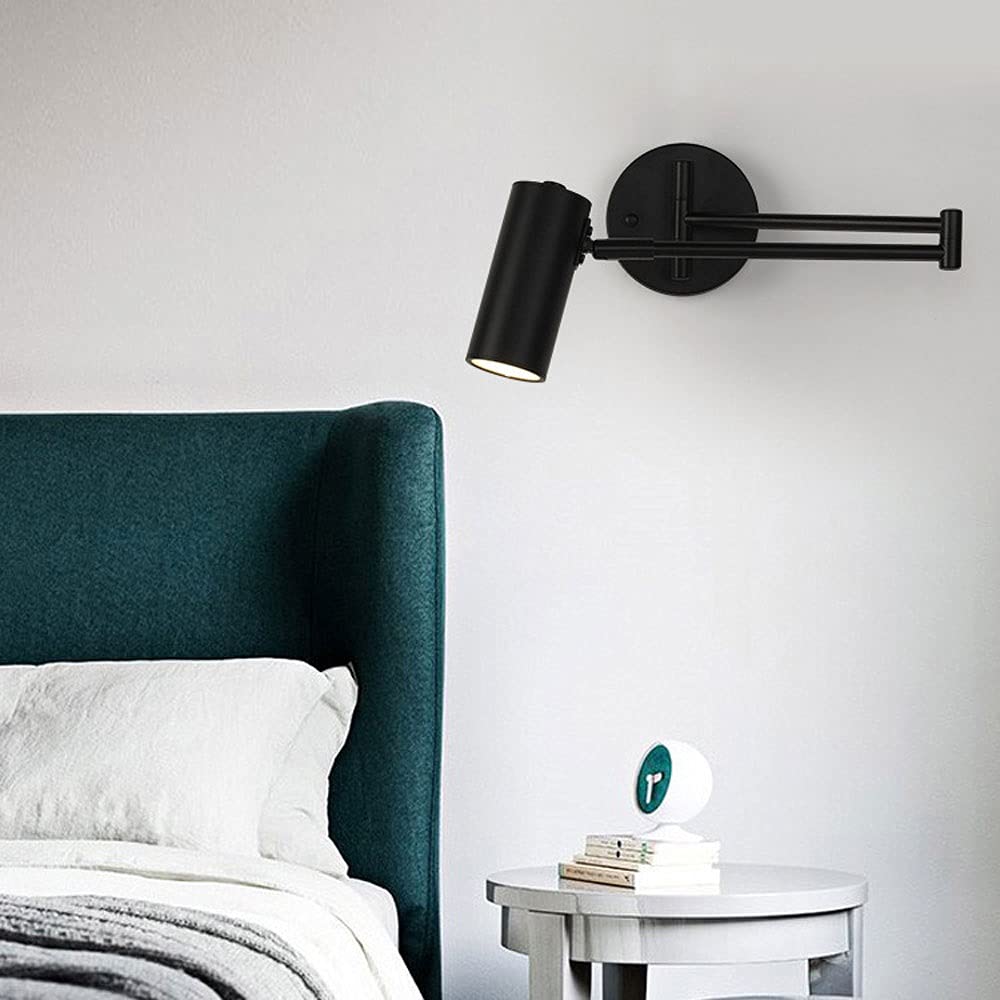 Applique da Parete Moderna in Ottone Anticato con Braccio orientabile, Paralume cilindrico, Attacco E27, Lampada da Lettura da Comodino con Cablaggio Fisso per la Decorazione della Camera da (3000k)