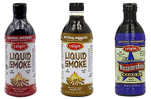 ColginLiquid Smoke Natural Hickory AND Mesquite AND WORCESTERSHIRE (3 x 472 ml bottles) VEGAN