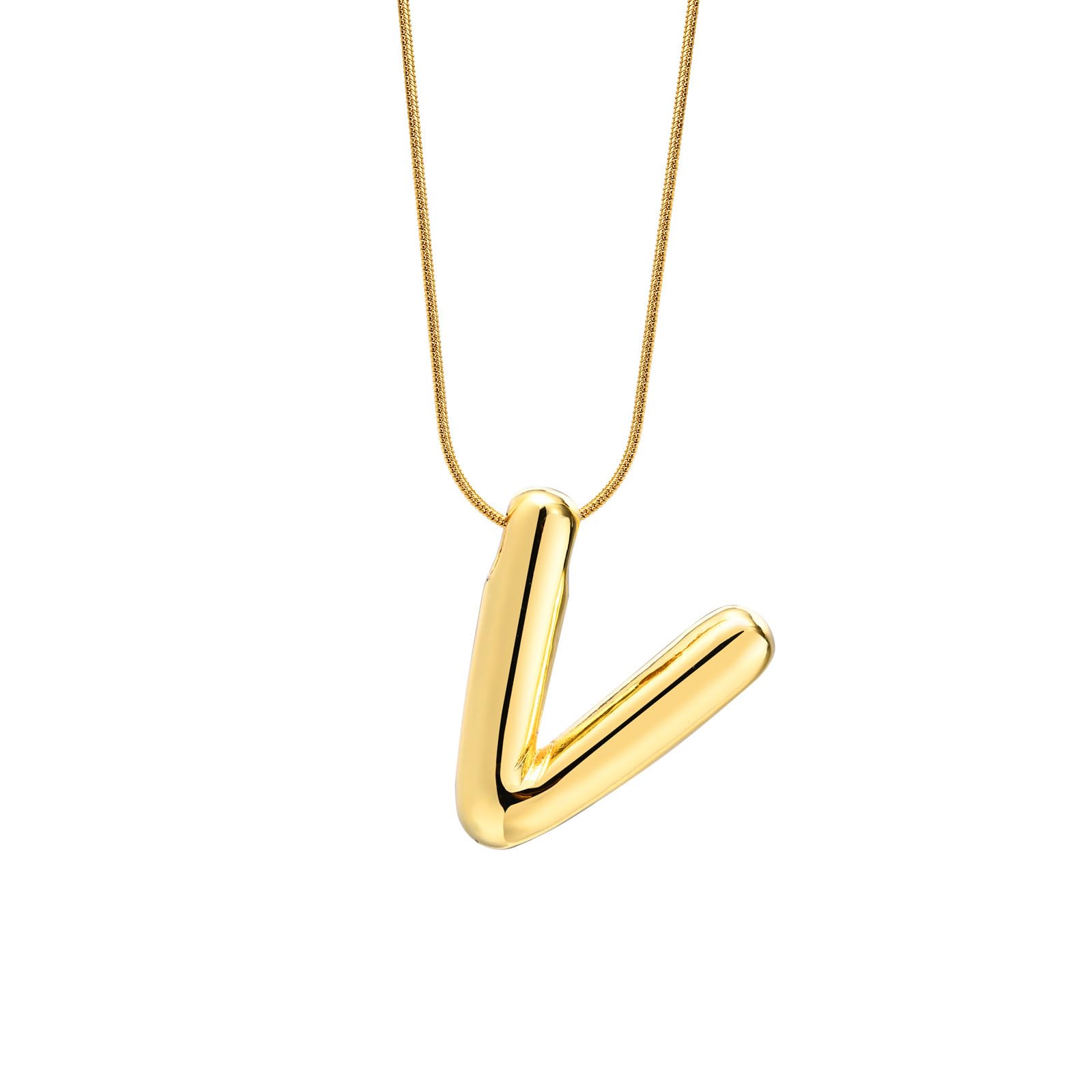 meenaz Anti Tarnish 'V' Letter Initial Gold Pendant for Women Stainless Steel Jewellery Alphabet Necklace Bubble Alphabet Chain for Women Girls Waterproof Balloon Necklace for Women Necklace for Girls-picture-22