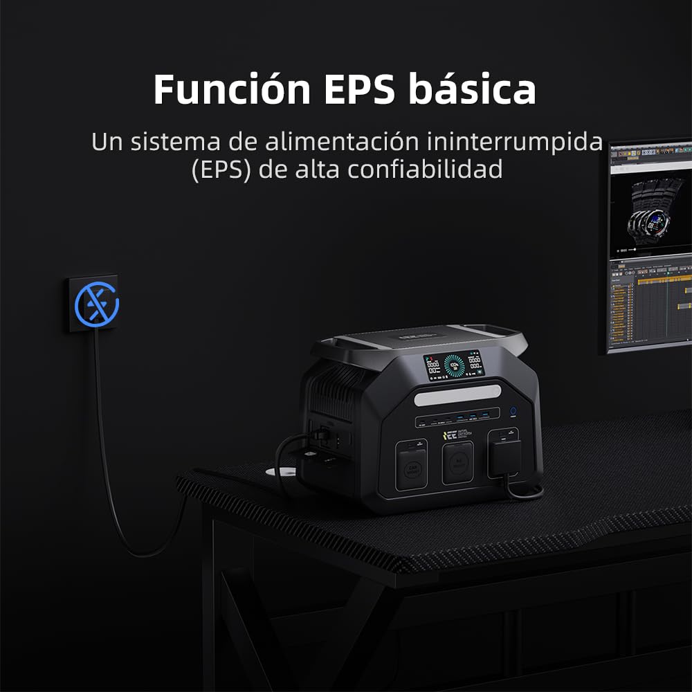 IEE P1800 Estación de Energía Portátil 1800W (Pico 3600W), Batería LiFePO4 de 1024Wh, Generador Solar con Panel Solar 1x200W para Camping, Carga Rápida, SAI (UPS), Power Station para Jardín y Hogar