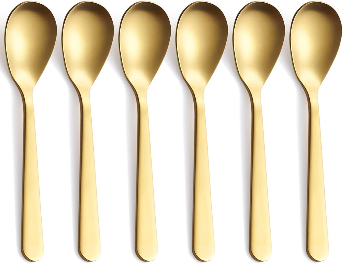 Matte Gold Demitasse Espresso Spoons, Stainless Steel Satin Finish Coffee Spoons, Mini Teaspoons, Sugar Spoons, 4.7-inch, Set of 6, 6-PIECE