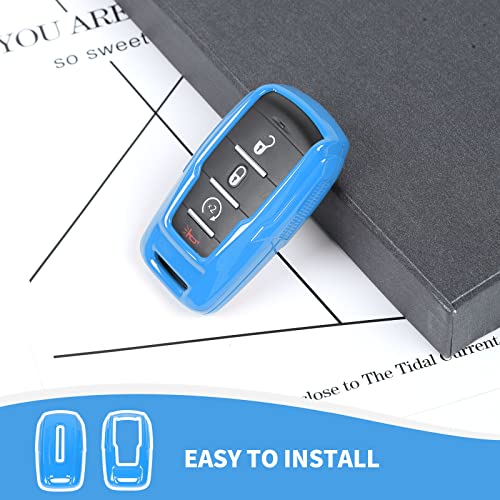 Image of RAZPOY for RAM Key Fob Cover, ABS Key Case Cover Holder Protector Compatible with for 2018-2023 Dodge RAM 1500 2500 3500, Light Blue