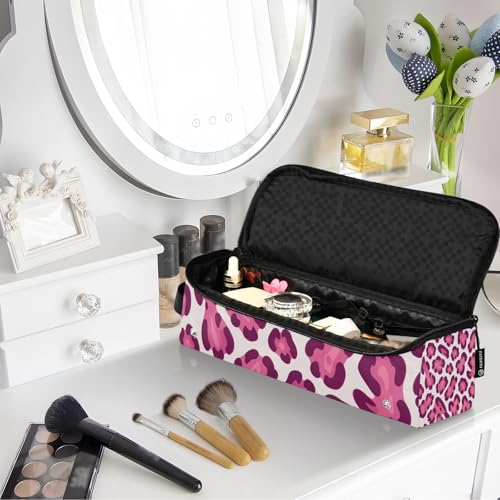 Organizador 2 en 1 para herramientas de cabello con estera para plancha grande, estuche de viaje para planchas alisadoras, rizadoras, secadoras planas, impresión rosa leopardo cheetah, esenciales de viaje para mujeres miniatura 7