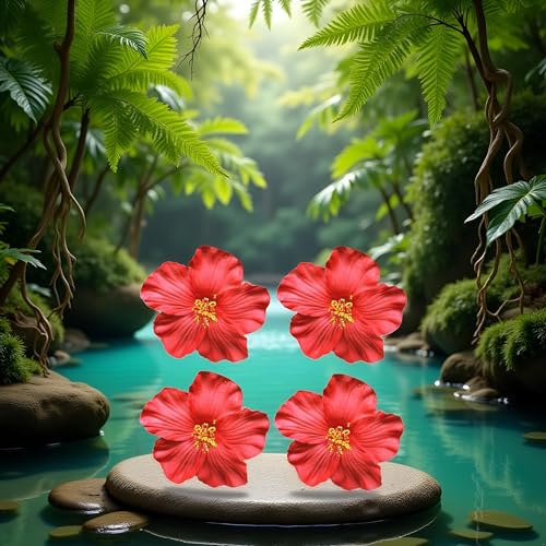 Pinzas para cabello flores hawaianas rojas 8 cm pack 4 miniatura 6