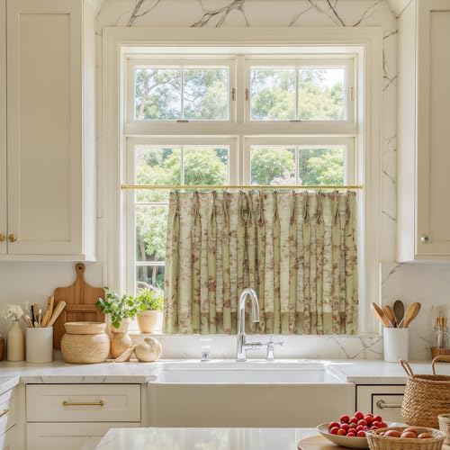 Image of TWOPAGES 18 to 28 Inches Adjustable Cafe Curtain Rod with Rings, Inside /Outside Mount Gold Window Rod for Kitchen Window Bathroom French Door