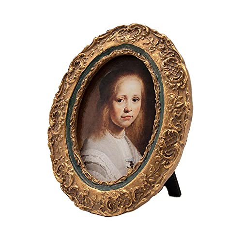 Sylvia's Shop Small Antique 2.5 X 3.5 Oval Picture Frame, Mini Vintage Ornate Photo Frame, Table Top And Wall Hanging Home Decor, Old Fashioned Photo Gallery Art Deco, Bronze Gold And Navy Blue #TOP1