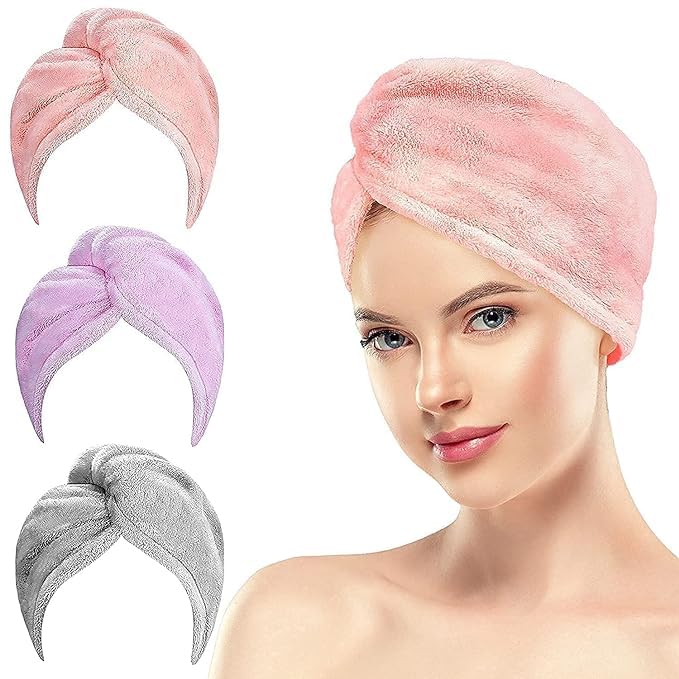 OFFERZONE Hair Towel Wrap Absorbent Towel Hair-Drying Bathrobe Magic Hair Warp Towel Super Quick-Drying Microfiber Bath Towel Hair Dry Cap Salon Towel 3