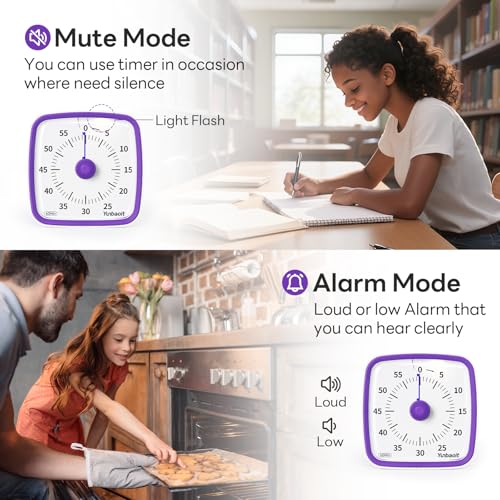 Image of Yunbaoit Visual Timer with Night Light, 60-Minute Countdown Timer for Kids and Adults, Silent Classroom Timer, Time Management Tool for Home, School, or Work (Purple)