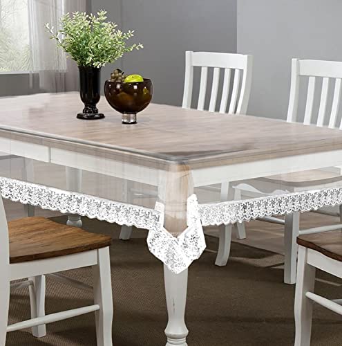 Image of Table Cloth, Center Table Cover, PVC Rectangular Table Cover, 15 mm Thick for Home, Hotel, Office & Restaurant, White Lace (40x60 Inch)