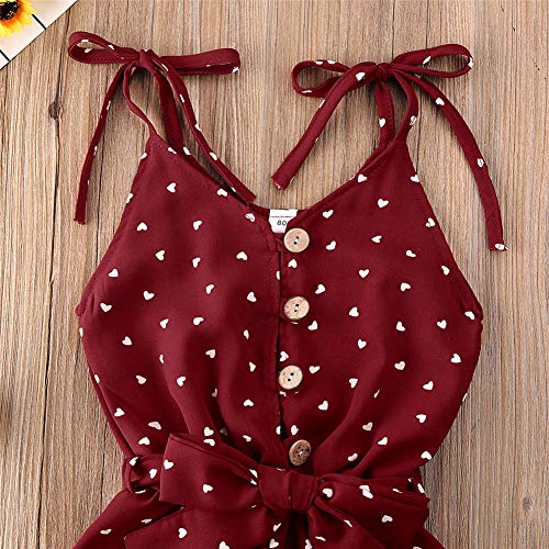 Rtnnsbbfcm Toddler Baby Girl Polka Dot Romper Bodysuit Summer Sleeveless Straps Vest V-Neck Jumpsuit Outfit Clothes (Wine Red,1-2T)